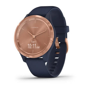 Garmin vívomove® 3S Rose Gold Stainless Steel Bezel with Navy Silicone Band Fitness Tracker Smartwatch