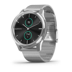 Garmin vívomove® Luxe Silver Stainless Steel Case with Silver Milanese Band Fitness Tracker Smartwatch