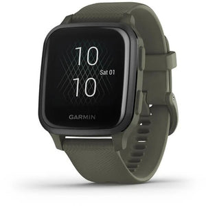 Garmin Venu® Sq – Music Edition Slate Aluminum Bezel with Moss Case and Silicone Band Fitness Tracker Smartwatch