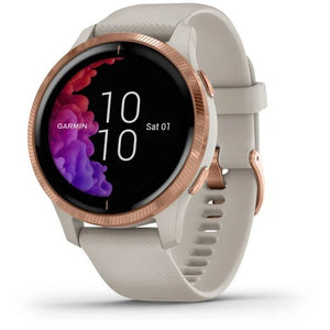 Garmin Venu® Rose Gold Stainless Steel Bezel with Light Sand Case and Silicone Band Tracker Smartwatch