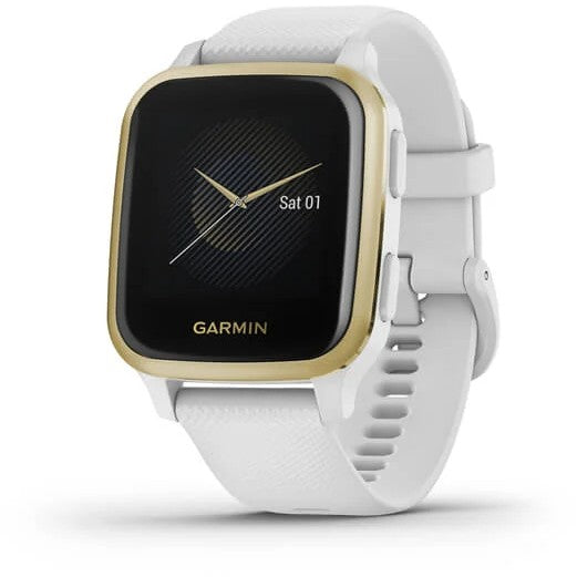 Garmin Venu® Sq Light Gold Aluminum Bezel with White Case and Silicone Band Fitness Tracker Smartwatch