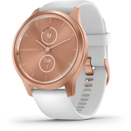 Garmin vívomove® Style Rose Gold Aluminum Case with White Silicone Band Fitness Tracker Smartwatch