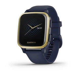 Garmin Venu® Sq  Music Edition Light Gold Aluminum Bezel with Navy Case and Silicone Band Fitness Tracker Smartwatch