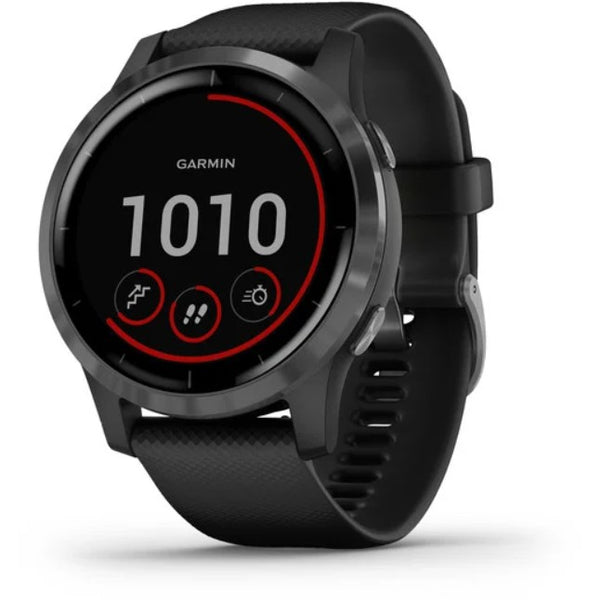 Garmin vívoactive® 4 Slate Stainless Steel Bezel with Black Case and Silicone Band Fitness Tracker Smartwatch
