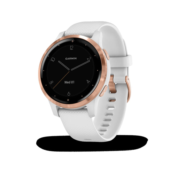 Garmin vívoactive® 4S Rose Gold Stainless Steel Bezel with White Case and Silicone Band Fitness Tracker Smartwatch